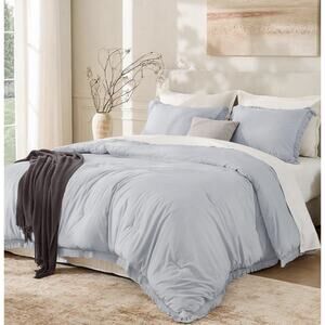 Andency Light Grey Comforter Set Queen, 3 Pieces Boho Tassel Light Gray